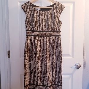 London Times Cap Sleeve Slimming pattern Midi Dress Size 8